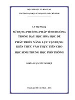 Sử dụng phương pháp tình huống trong dạy học hóa học để phát triển năng lực vận dụng kiến thức vào thực tiễn cho học sinh trung học phổ thông 