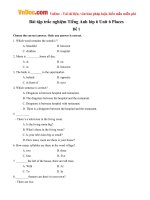 Bài tập trắc nghiệm Tiếng Anh lớp 6 Unit 6 Places