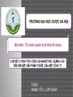 PHÂN TÍCH CÔNG CỤ MARKETING: QUẢNG CÁO ĐỐI VỚI MỘT SẢN PHẨM THUỐC CỦA MỘT CÔNG TY