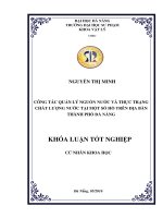 CÔNG TÁC QUẢN LÝ NGUỒN NưỚC VÀ THỰC TRẠNG CHẤT LưỢNG NưỚC TẠI MỘT SỐ HỒ TRÊN ĐỊA BÀN THÀNH PHỐ ĐÀ NẴNG