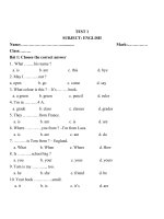 bài kiểm tra tiếng anh lớp 4