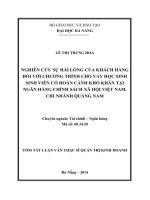 Nghiên cứu sự hài lòng của khách hàng đối với chương trình cho vay học sinh sinh viên có hoàn cảnh khó khăn tại ngân hàng chính sách xã hội việt nam, chi nhánh quảng nam 
