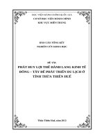 PHÁT HUY lợi THẾ HÀNH LANG KINH tế ĐÔNG – tây để PHÁT TRIỂN DU LỊCH ở TỈNH THỪA THIÊN HUẾ