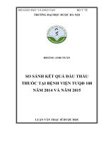 So sánh kết quả đấu thầu thuốc tại Bệnh viện Trung ương quân đội 108 năm 2014 và năm 2015