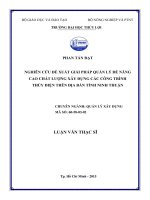 Nghiên cứu đề xuất giải pháp quản lý để nâng cao chất lượng xây dựng các công trình thủy điện trên địa bàn tỉnh ninh thuận 