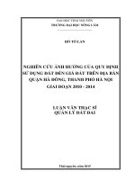 Nghiên cứu ảnh hưởng của quy hoạch sử dụng đất đến giá đất trên địa bàn quận hà đông, thành phố hà nội giai đoạn 2010   2014