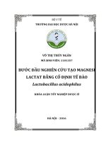 Bước đầu nghiên cứu tạo magnesi lactat bằng cố định tế bào lactobacillus acidophilus