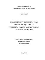 HOÀN THIỆN QUY TRÌNH KIỂM TOÁN DOANH THU tại CÔNG TY TNHH KIỂM TOÁN và DỊCH vụ TIN học TP hồ CHÍ MINH (AISC)