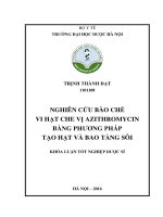 Nghiên cứu bào chế vi hạt che vị azithromycin bằng phương pháp tạo hạt và bao tầng sôi