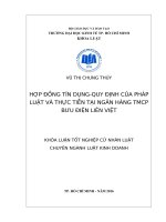 Luận văn tốt nghiệp cử nhân luật kinh tế về pháp luật về hợp đồng tín dụng quy định của pháp luật và thực tiễn tại ngân hàng tmcp bưu điện liên việt