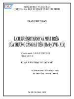 Lịch sử hình thành và phát triển của thương cảng hà tiên (thế kỷ XVII   XIX) 
