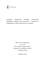 TEACHING VOCABULARY LEARNING STRATEGIES: AWARENESS, BELIEFS, AND PRACTICES. A SURVEY OF TAIWANESE EFL SENIOR HIGH SCHOOL TEACHERS.