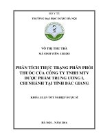 Phân tích thực trạng phân phối thuốc của công ty TNHH MTV dược phẩm trung ương 1, chi nhánh tại tỉnh bắc giang 