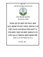 Tổng quan một số thay đổi quy định về đấu thầu thuốc tại việt nam giai đoạn 2012 2015 và tìm hiểu một số điều khoản có liên quan trong hiệp định TPP
