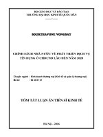 CHÍNH SÁCH NHÀ NƯỚC VỀ PHÁT TRIỂN DỊCH VỤ TÍN DỤNG CỦA CHDCND LÀO ĐẾN NĂM 2020