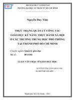 Thực trạng quản lý công tác giáo dục kỹ năng thực hành xã hội ở các trường trung học phổ thông tại thành phố hồ chí minh 