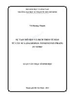 Sự tạo mô sẹo và dịch treo tế bào từ cây sưa (dalbergia tonkinensis prain) in vitro 