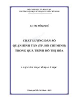Chất lượng dân số quận bình tân (TP  hồ chí minh) trong quá trình đô thị hóa 