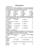Đề thi Tiếng Anh nâng cao các lớp 6,7,8 cực hay ,được chọn lọc từ các trường chuẩn.