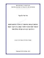 Khó khăn tâm lý trong hoạt động học tập của học viên năm thứ nhất trường sĩ quan lục quân 2 