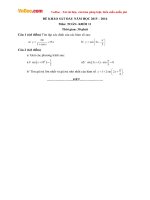 Đề thi khảo sát chất lượng đầu năm môn Toán lớp 11 trường THPT Phan Ngọc Hiển, Cà Mau năm học 2015 - 2016