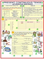 4875 present continuous tense  affirmative sentence  3 pages  8 tasks  with key fully editable 