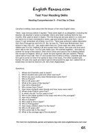 reading comprehension 9 first day in class 