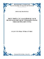 Luận văn thạc sĩ đại lý học phát triển các loại hình du lịch huyện đảo phú quốc tỉnh kiên giang theo hướng bền vững 