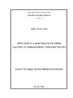 Phân tích và lập kế hoạch tài chính tại công ty TNHH hải bình, thái nguyên 