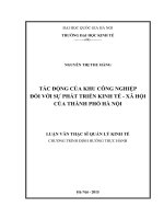 Tác động của khu công nghiệp đối với sự phát triển kinh tế   xã hội của thành phố hà nội 