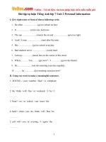 Bài tập Tiếng Anh lớp 7 Unit 2: Personal Information