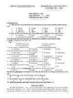 ĐỀ KIỂM TRA ANH VĂN LỚP 11: MÔN ANH VĂN