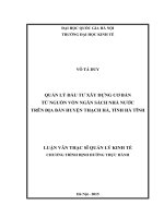 Quản lý đầu tư xây dựng cơ bản từ nguồn vốn ngân sách nhà nước trên địa bàn huyện thạch hà, tỉnh hà tĩnh 