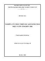 Nghiên cứu phát triển du lịch sinh thái miệt vườn tỉnh bến tre 