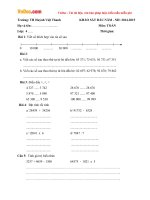 Đề thi khảo sát chất lượng đầu năm môn Toán lớp 4 trường Tiểu học Huỳnh Việt Thanh, Long An năm học 2014 - 2015