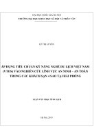 Áp dụng tiêu chuẩn kỹ năng nghề du lịch việt nam ( VTOS) vào nghiên cứu lĩnh vực an ninh   an toàn trong các khách sạn 4 sao tại hải phòng 