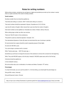 Rules for writing numbers