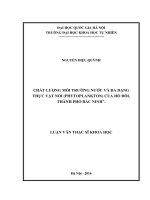 Chất lượng môi trường nước và đa dạng thực vật nổi (phytoplankton) của hồ đôi, thành phố bắc ninh 