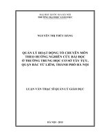 Quản lý hoạt động tổ chuyên môn theo hướng nghiên cứu bài học ở trường THCS tây tựu, quận bắc từ liêm, thành phố hà nội 