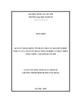Quản lý hoạt động tín dụng cho các doanh nghiệp nhỏ và vừa tại ngân hàng nông nghiệp và phát triển nông chi nhánh tây đô