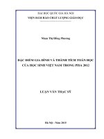 Đặc điểm gia đình và thành tích toán học của học sinh việt nam trong PISA 2012 
