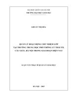 Quản lý hoạt động chủ nhiệm lớp tại trường trung học phổ thông lý thái tổ, cầu giấy, hà nội trong giai đoạn hiện nay 