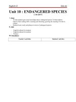 Giáo án Tiếng Anh 12 unit 10: Endangered species