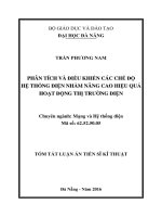 Phân tích và điều khiển các chế độ hệ thống điện nhằm nâng cao hiệu quả hoạt động thị trường điện 