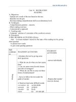 Giáo án Tiếng Anh 11 unit 14: Recreation