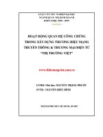 HOẠT ĐỘNG QUAN HỆ CÔNG CHÚNG TRONG XÂY DỰNG THƯƠNG HIỆU MẠNG TRUYỀN THÔNG  THƯƠNG MẠI ĐIỆN TỬ “THỊ TRƯỜNG VIỆT”