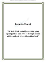 Xác định thành phần bệnh trên hạt giống ngô nhập khẩu năm 2007 và thử nghiệm một số biện pháp xử lý hạt giống phòng bệnh 