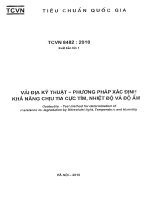 TCVN 8482 : 2010 VẢI ĐỊA KỸ THUẬT – PHƯƠNG PHÁP XÁC ĐỊNH KHẢ NĂNG CHỊU TIA CỰC TÍM, NHIỆT ĐỘ VÀ ĐỘ ẨM