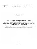 TCVN 8727:2012: Đất xây dựng công trình thủy lợi  Phương pháp xác định tổng hàm lượng và hàm lượng các ion thành phần muối hòa tan của đất trong phòng thí nghiệm 