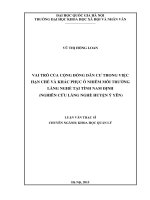 Vai trò của cộng đồng dân cư trong việc hạn chế và khắc phục ô nhiễm môi trường làng nghề tại tỉnh nam định (nghiên cứu trường hợp huyện ý yên) 